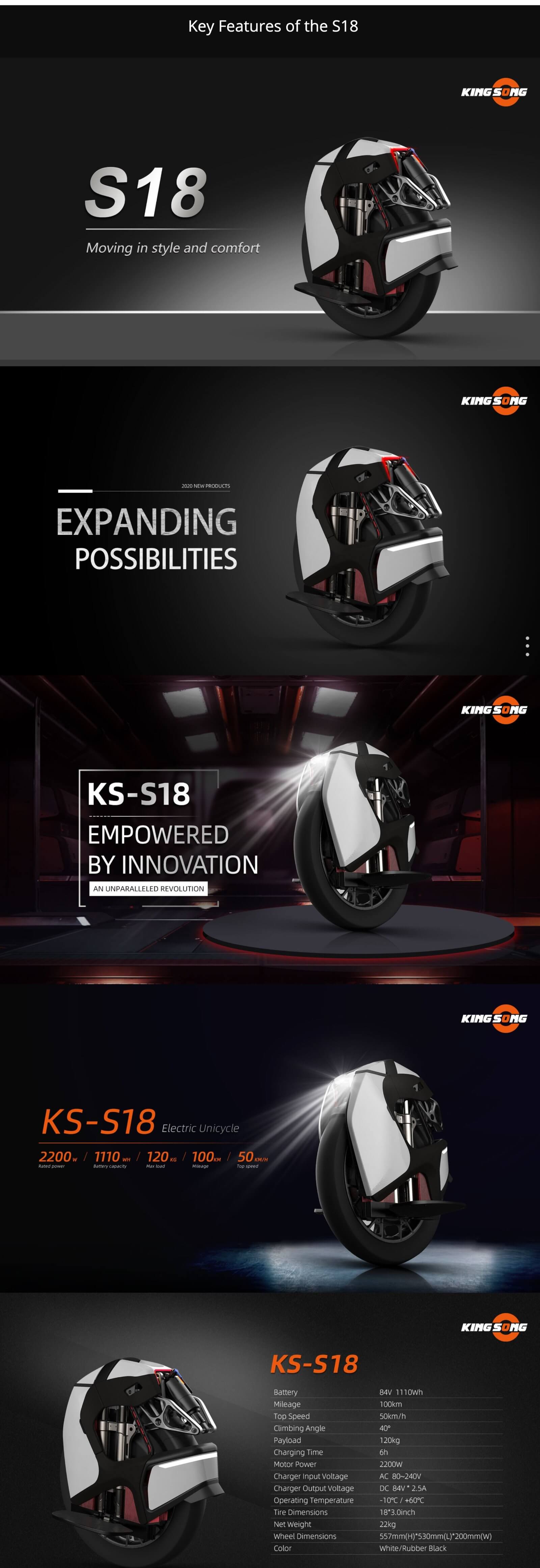 Kingsong KS-S18 (Ruber Black / White), Electric Unicycle Cambodia